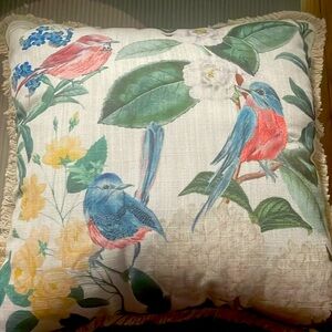 Brand New Embroidered Robin Botanical Pillow
